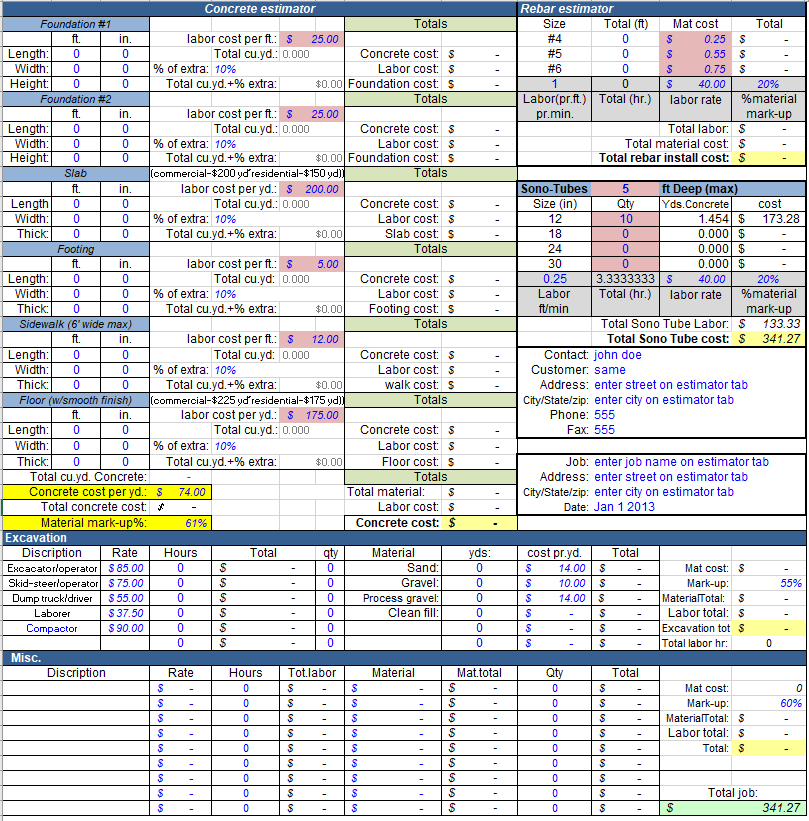 sample of concrete estimate template