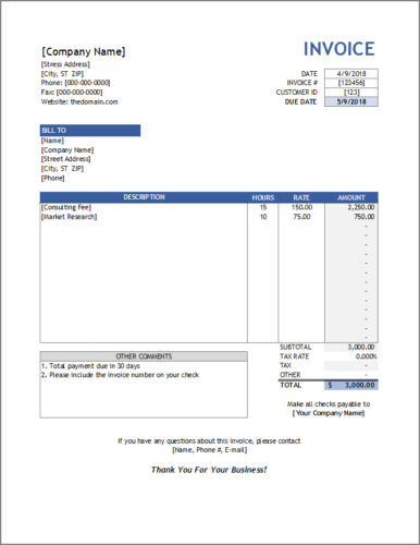 √ Consultant Service Invoice Template