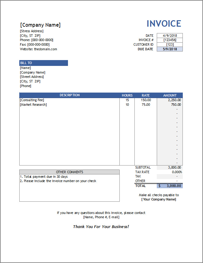 sample of consultant service invoice template