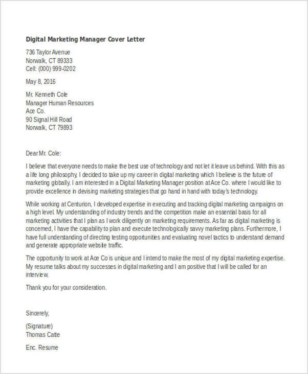 sample of cover letter template for digital marketing