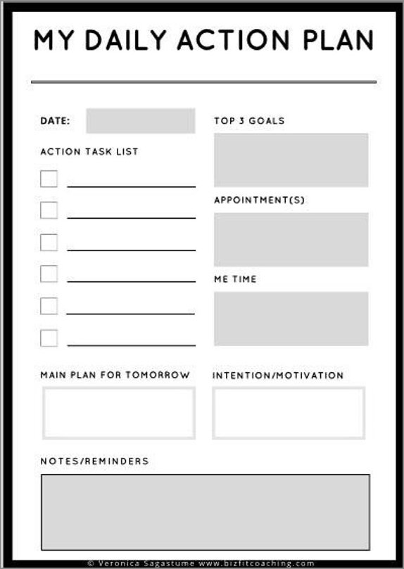 sample of daily action plan template