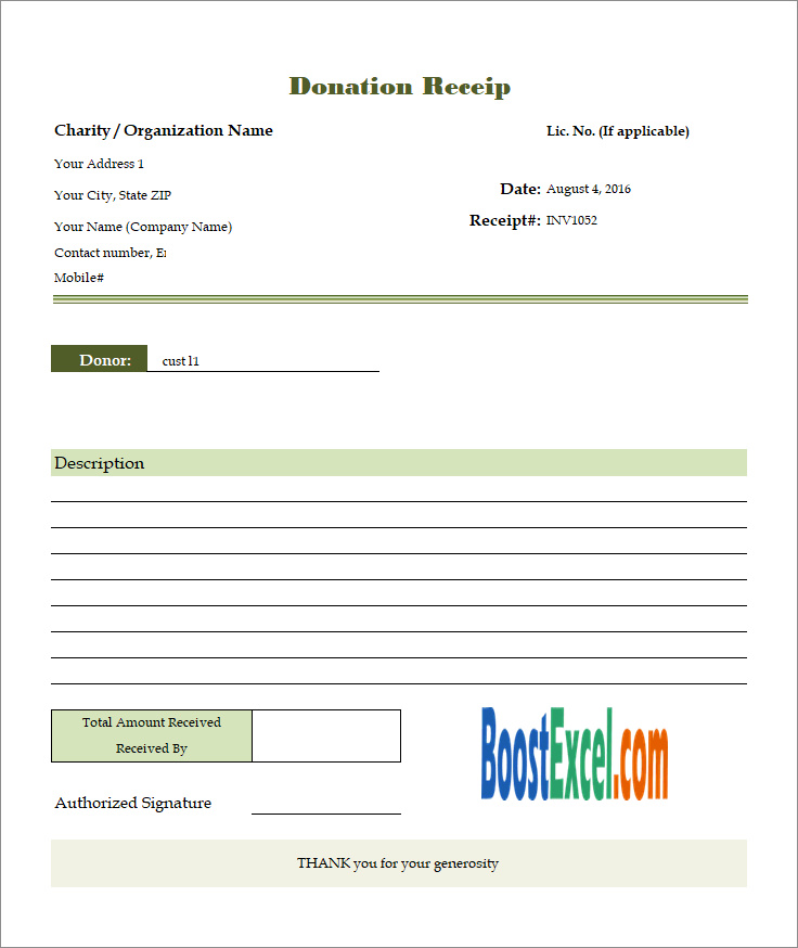 √ Printable Donation Invoice Template