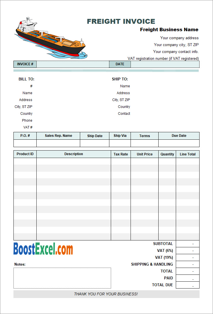 sample of freight invoice template