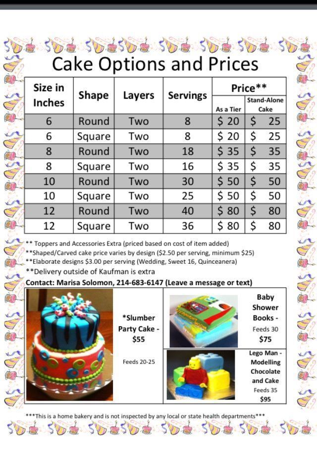 sample of homemade cake price list template