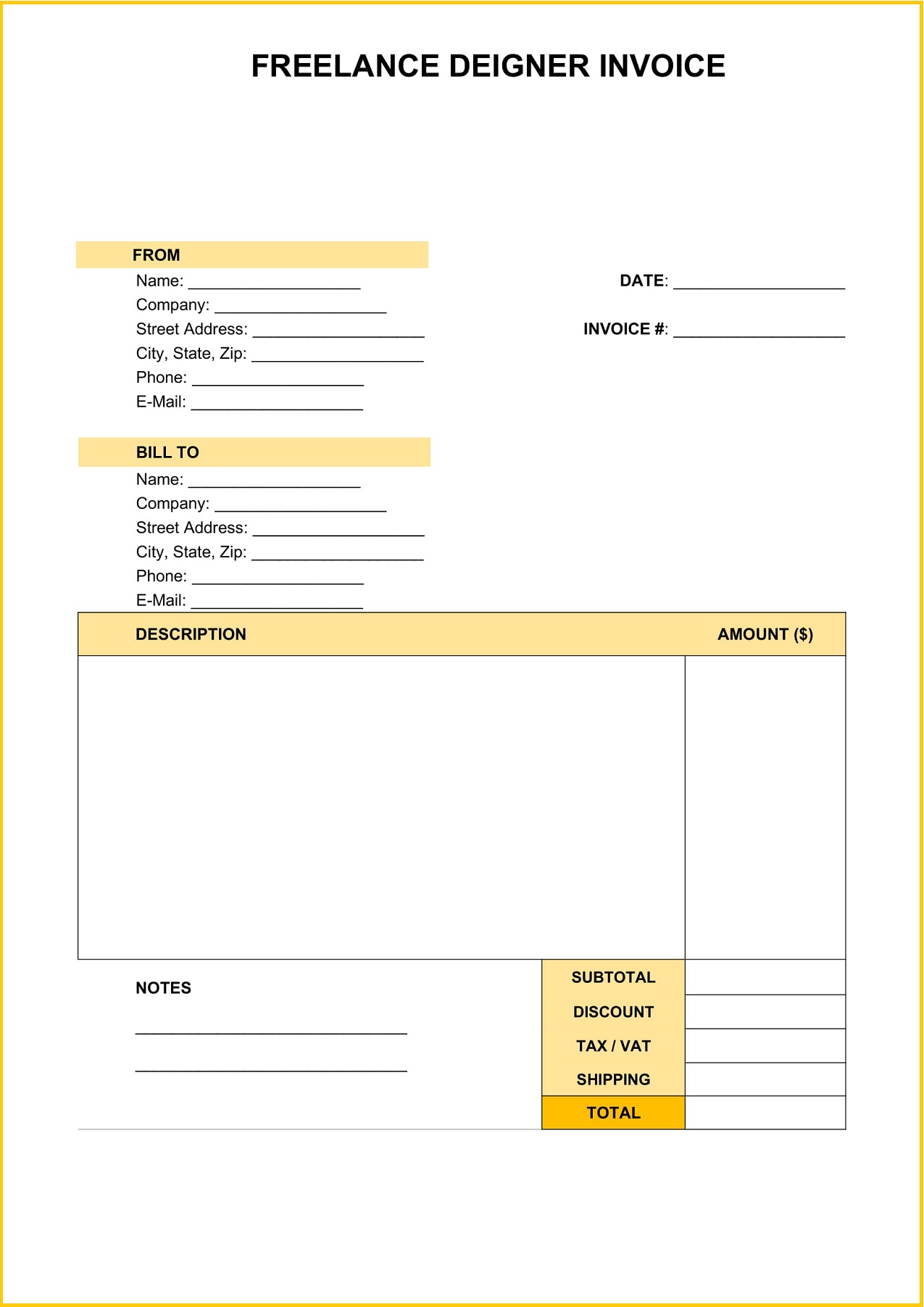 sample of invoice template for designer