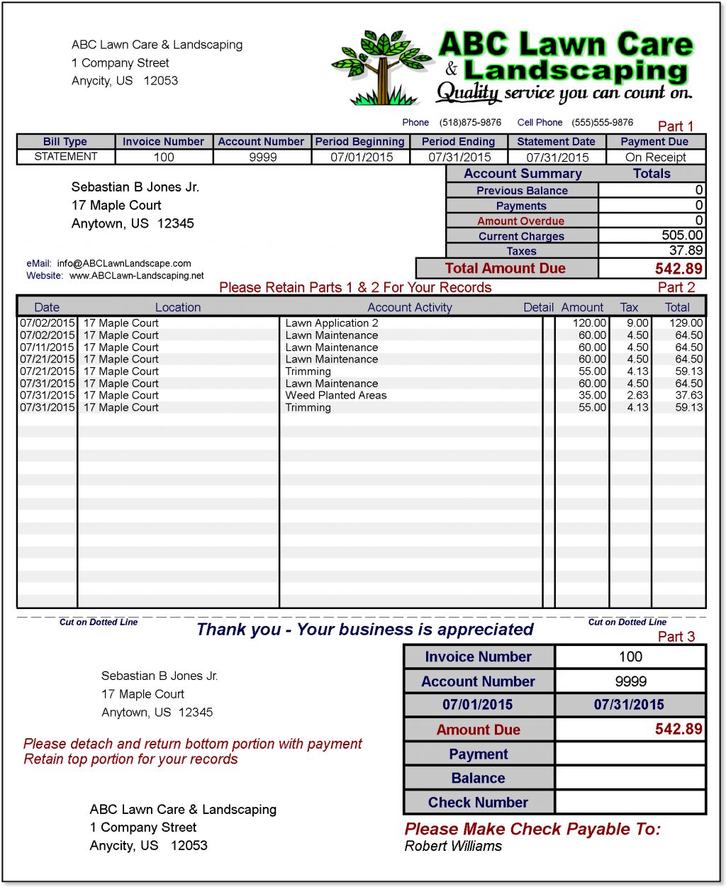 landscaping invoice template word