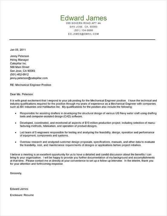 sample of mechanical engineering cover letter template