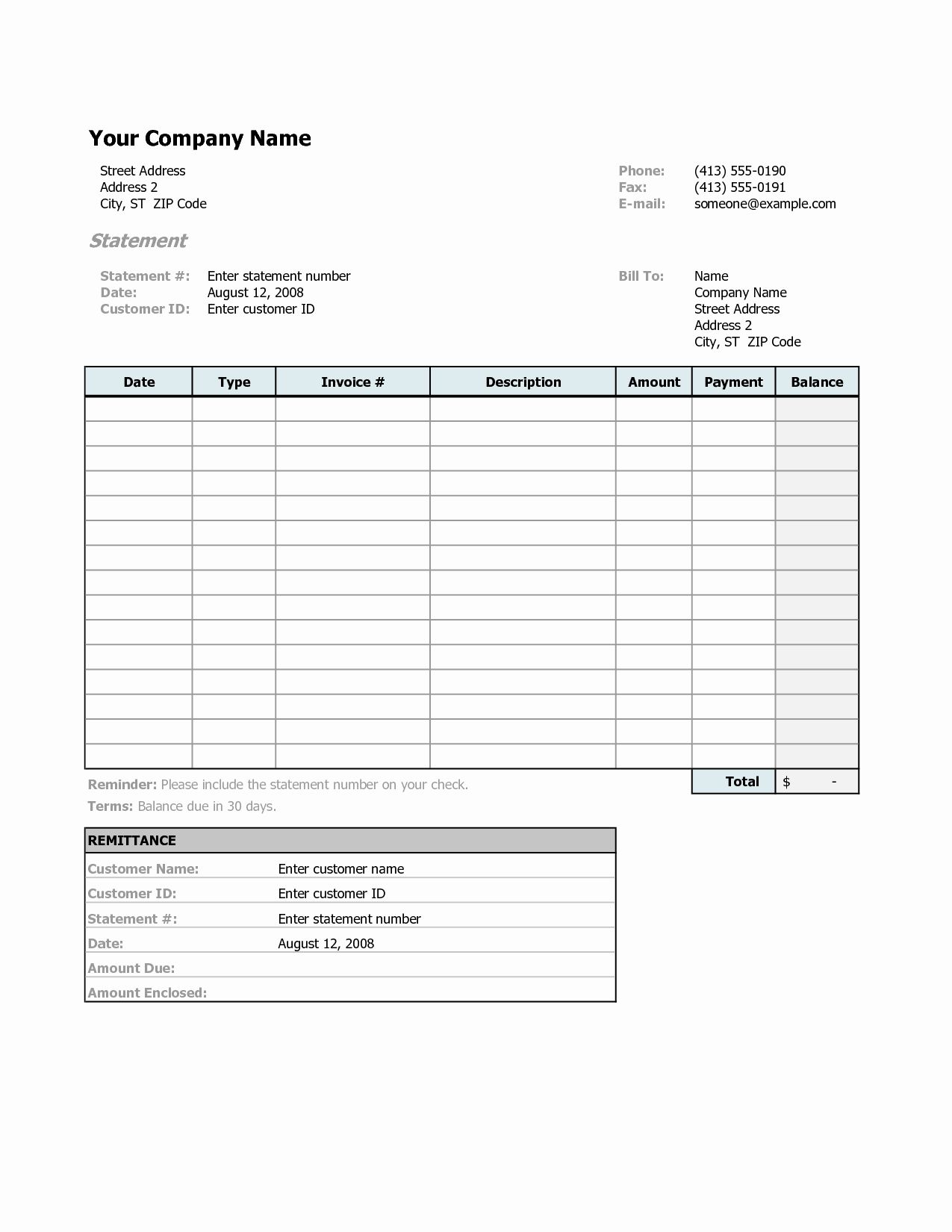 sample of medical billing statement template