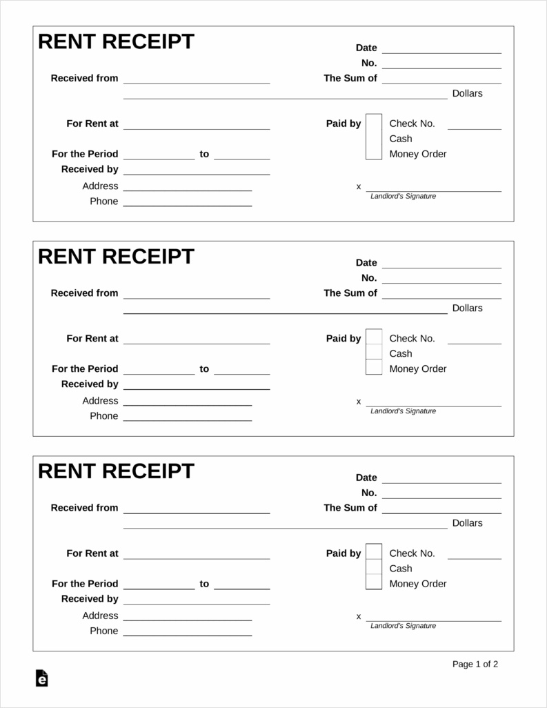 sample of money rent receipt template