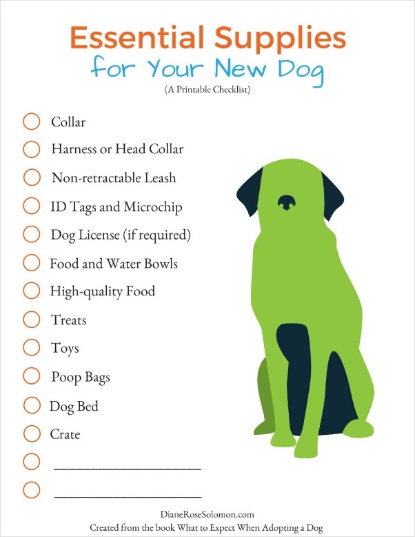 sample of new dog shopping checklist template