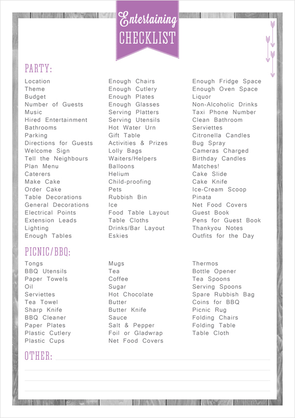 sample of party shopping checklist template