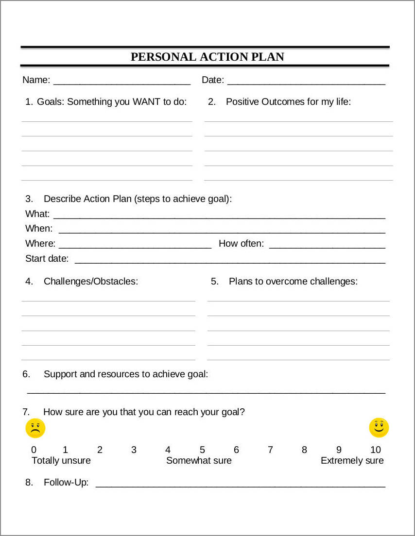 sample of personal action plan template