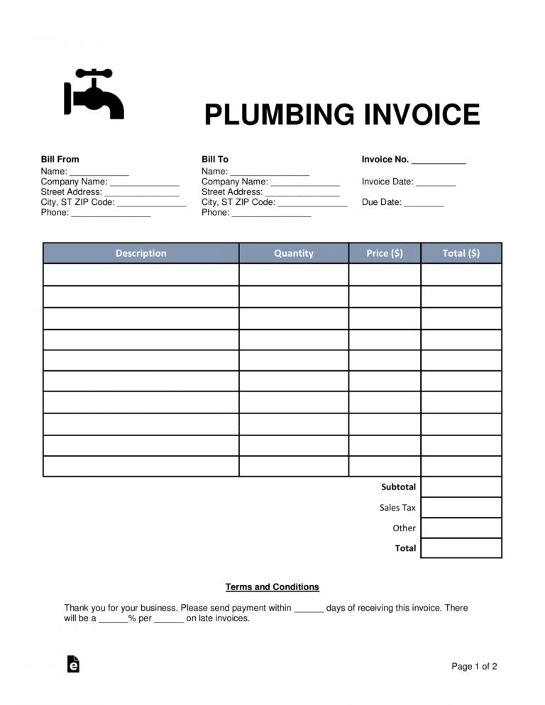 sample of plumber estimate template