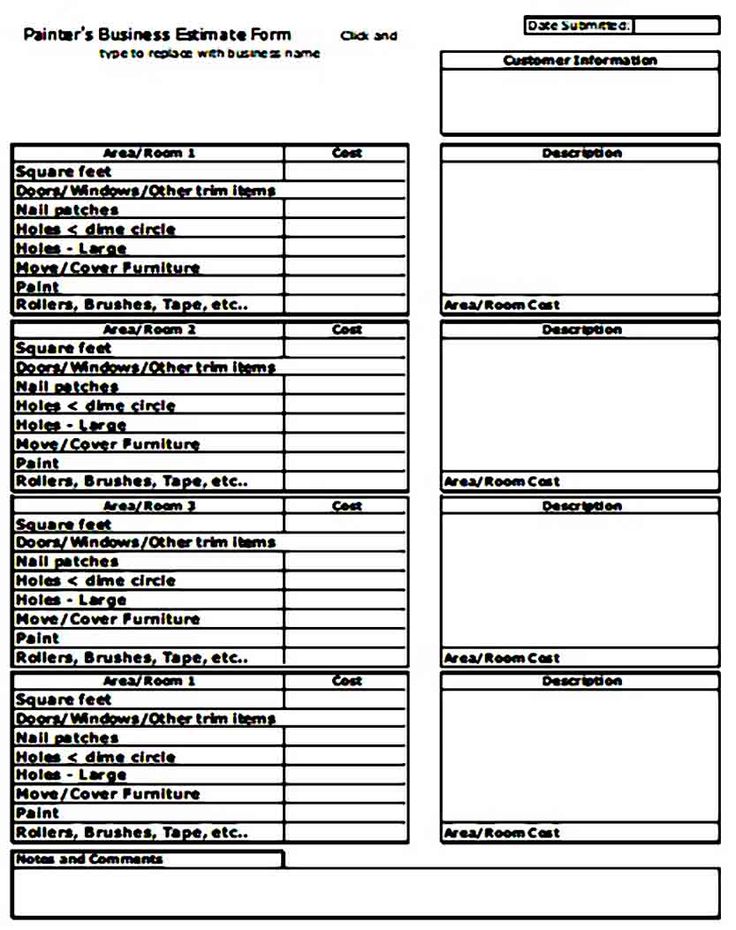 sample of printable exterior painting estimate template