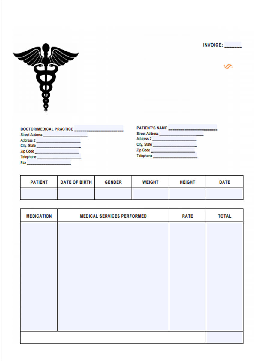 sample of printable medical invoice template