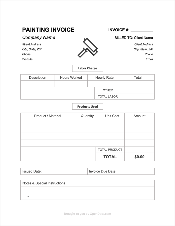 sample of printable painting invoice template