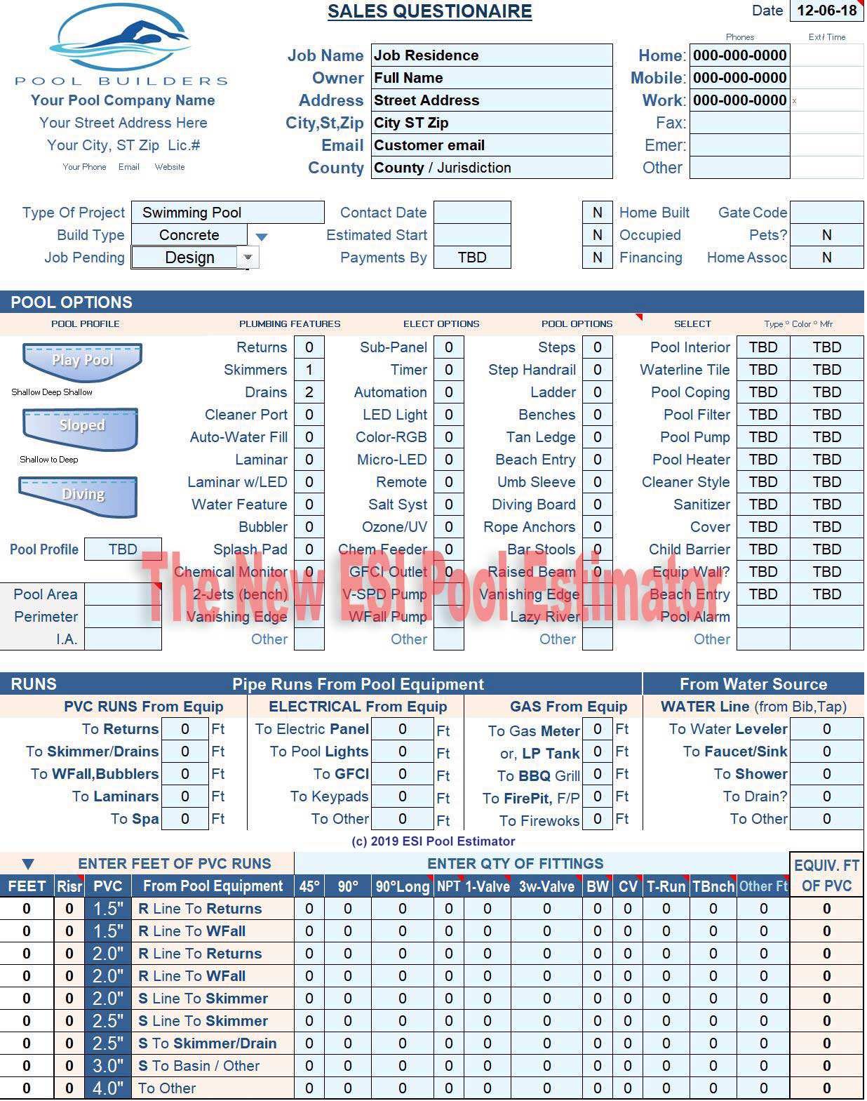 √ Printable Pool Estimate Template