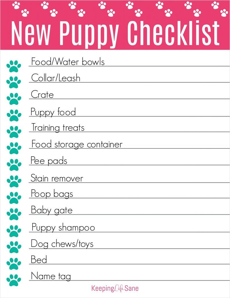 sample of puppy shopping checklist template