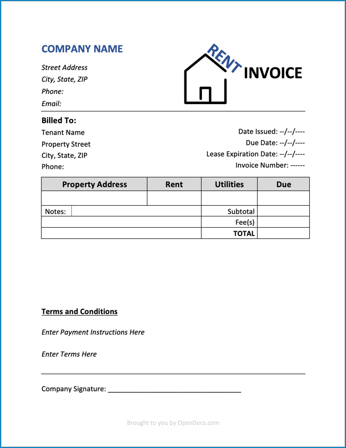 sample of rent invoice template word