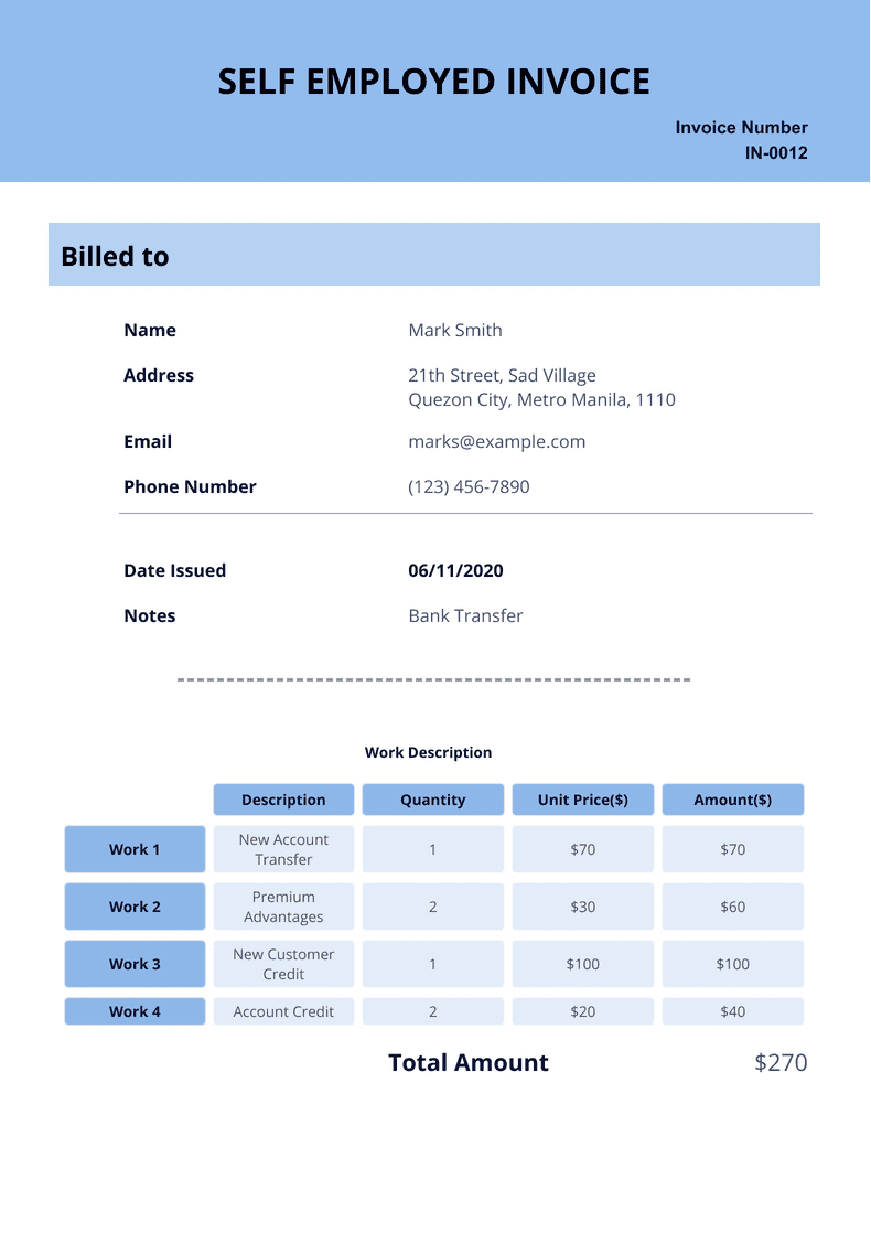 sample of self employed cleaner invoice template