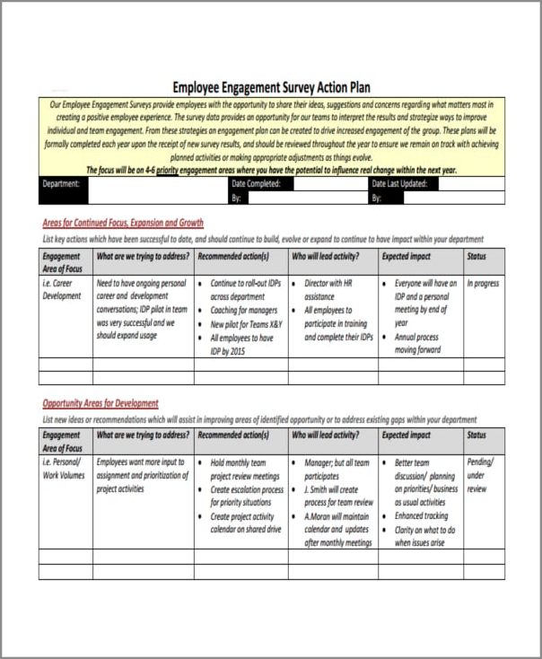 sample of staff survey action plan template