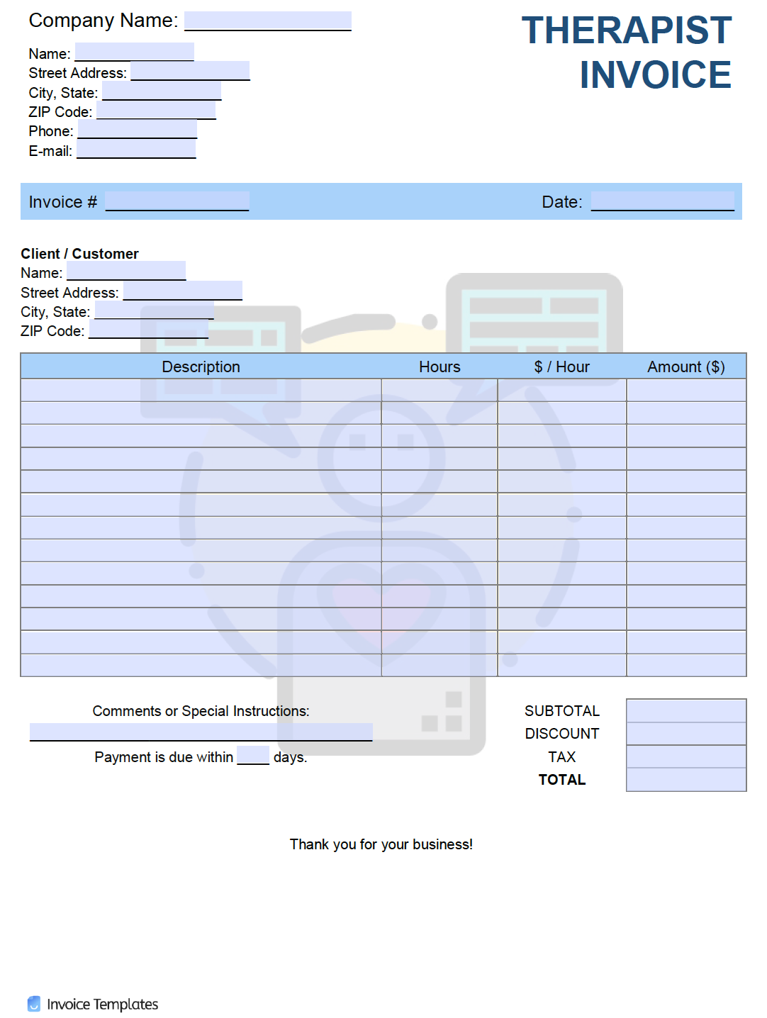 sample of therapy invoice template