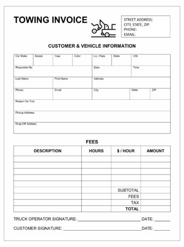 √ Towing Invoice Template