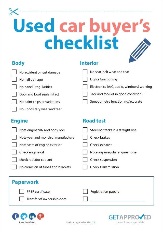 sample of used car shopping checklist template