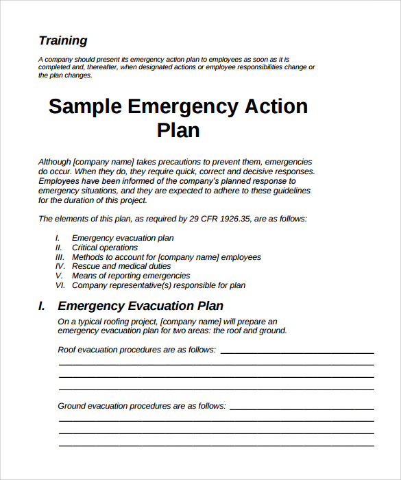 sample of workplace emergency action plan template