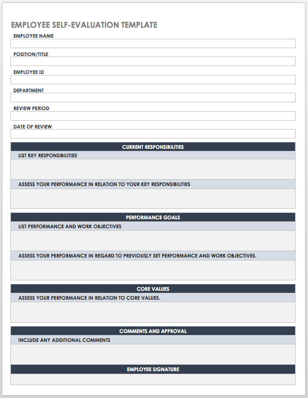 self employee performance evaluation sample