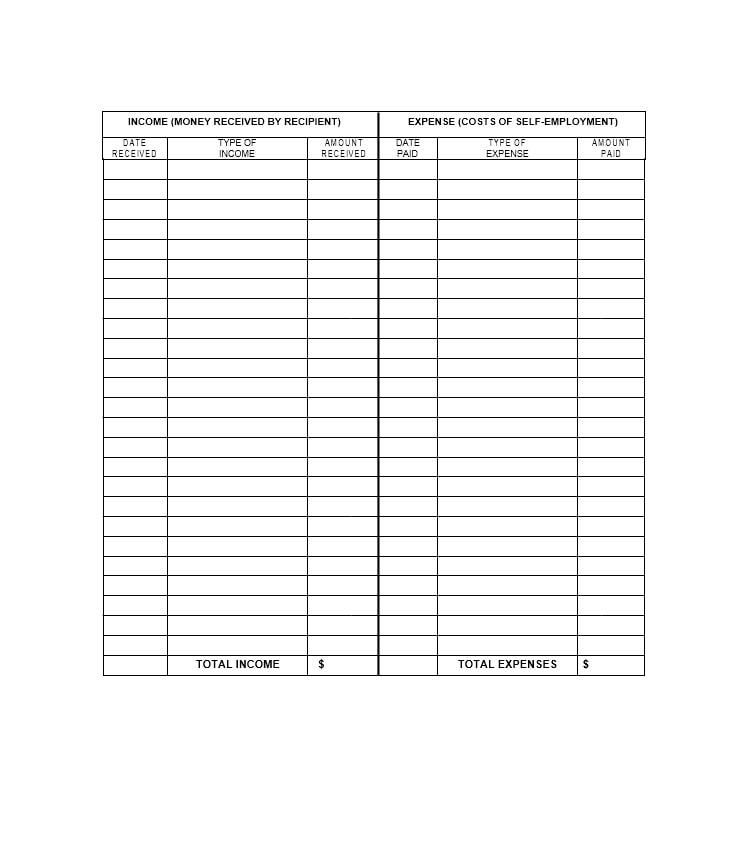 self employment ledger template