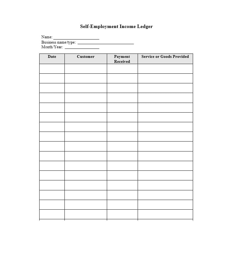 self employment ledger template