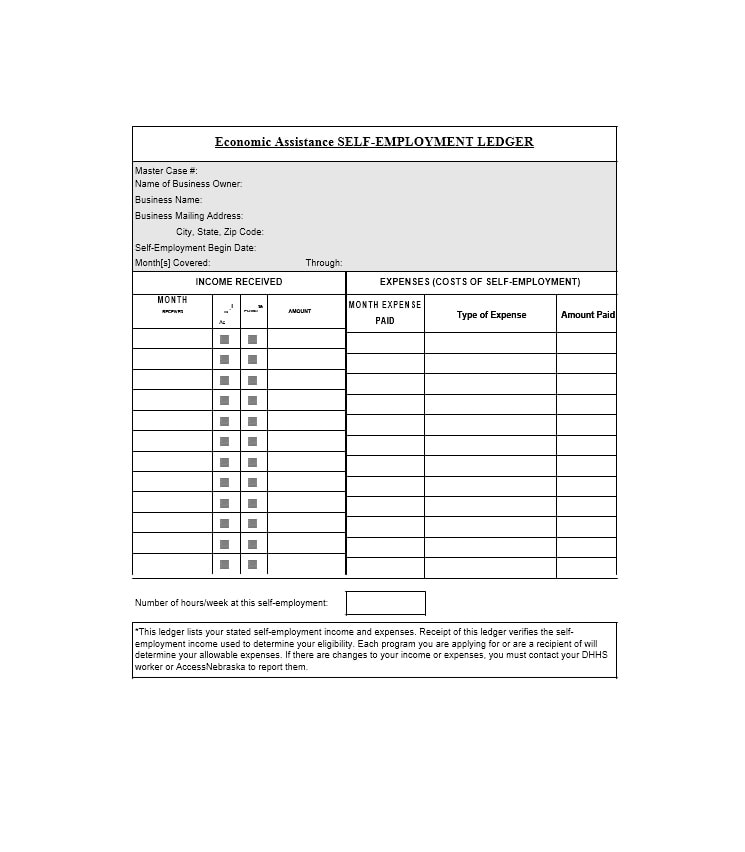 self employment ledger template