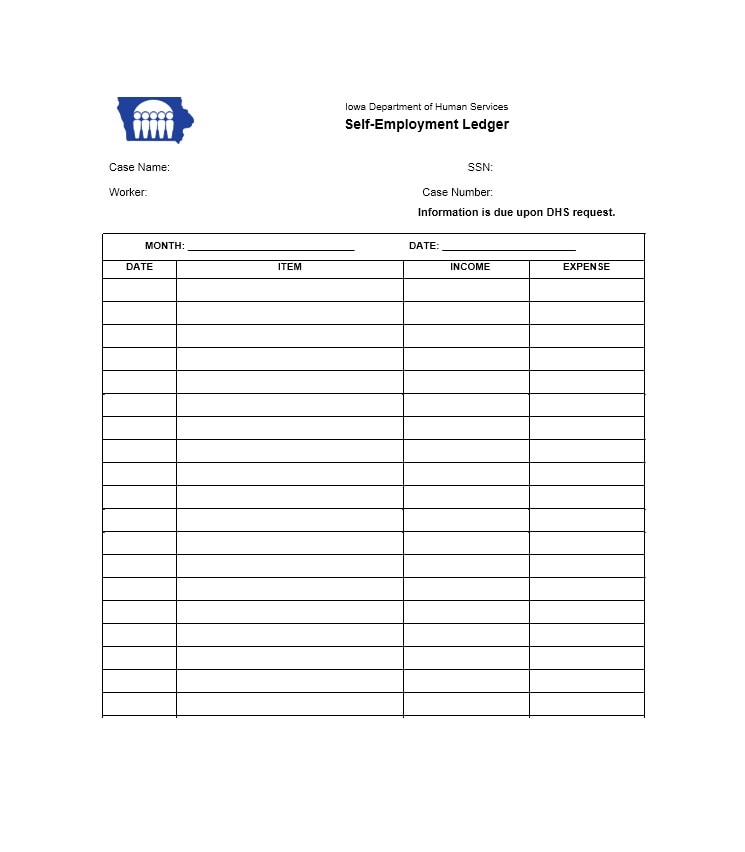 self employment ledger template