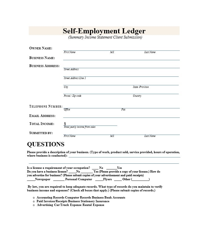 self employment ledger template