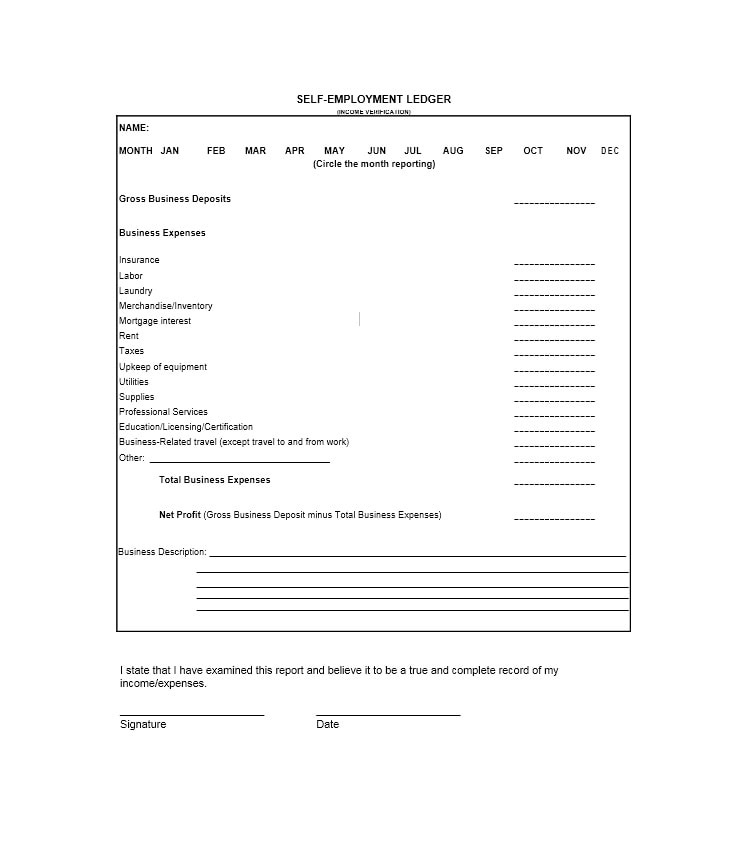 self employment ledger template