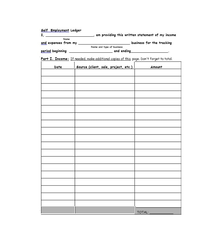 self employment ledger template