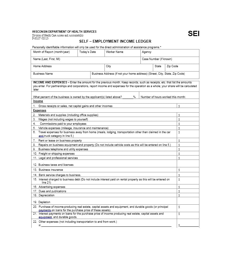 self employment ledger template