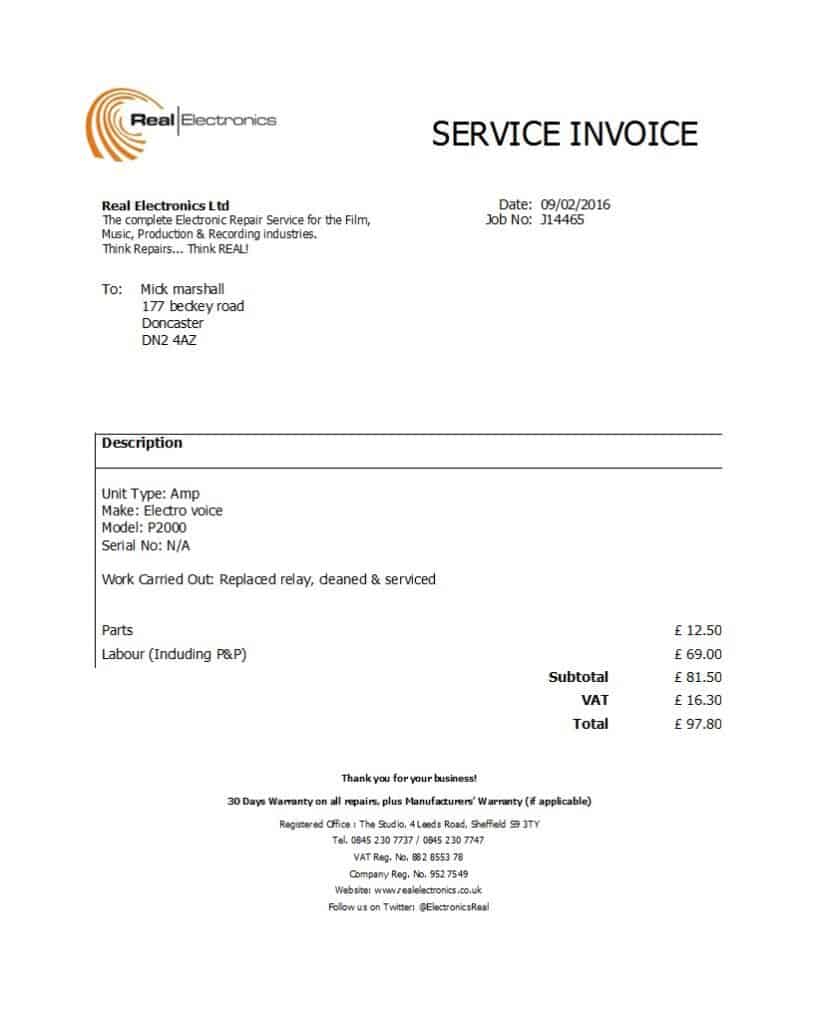 services rendered invoice template example