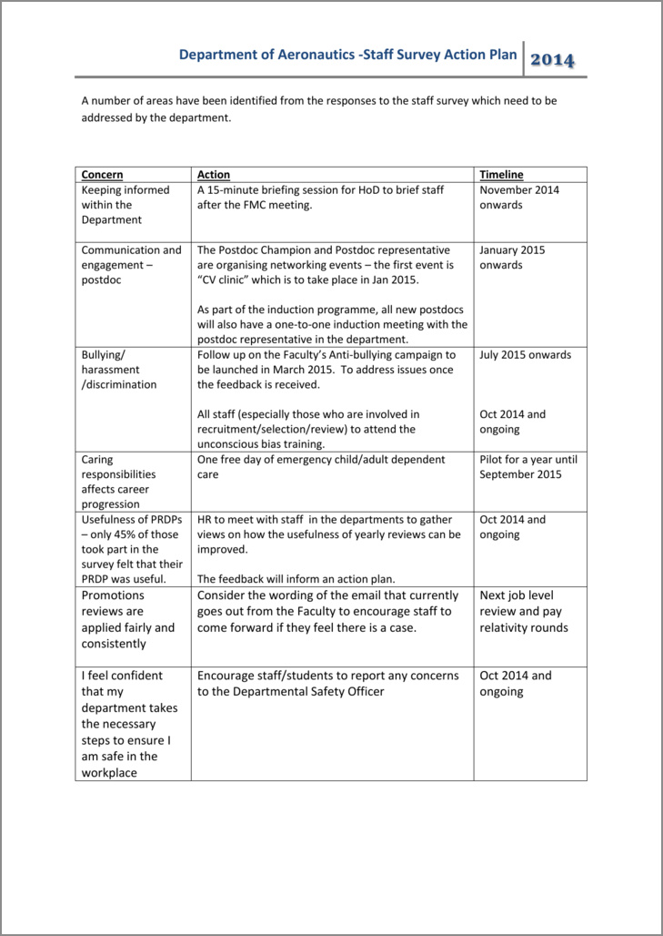 staff survey action plan template example