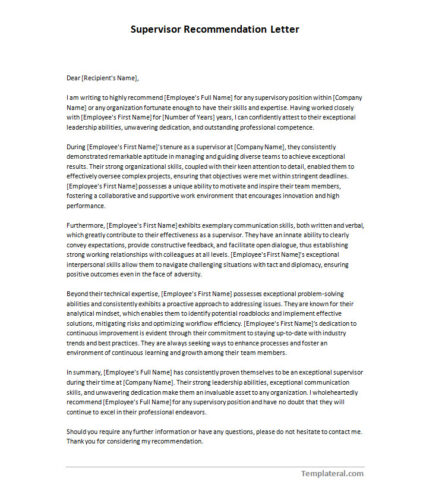 √ Supervisor Recommendation Letter Template (Sample)