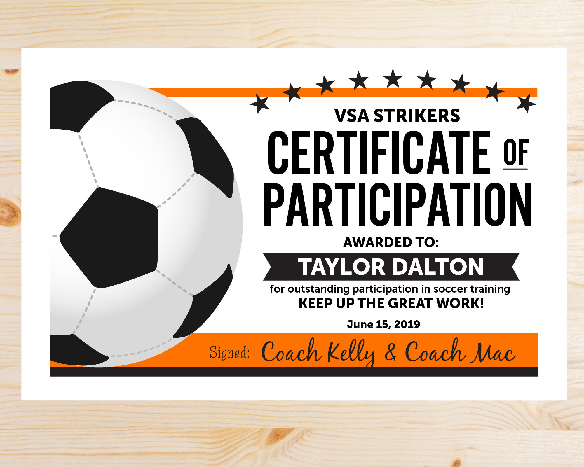 soccer award certificate template