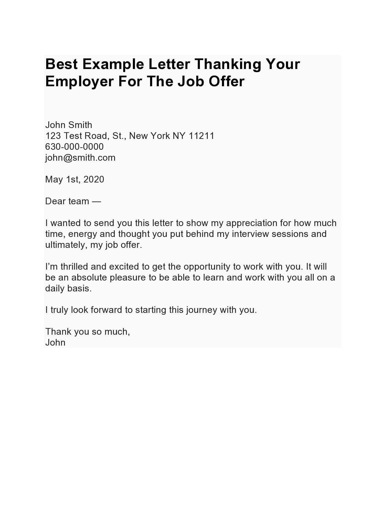 thank you letter for job offer