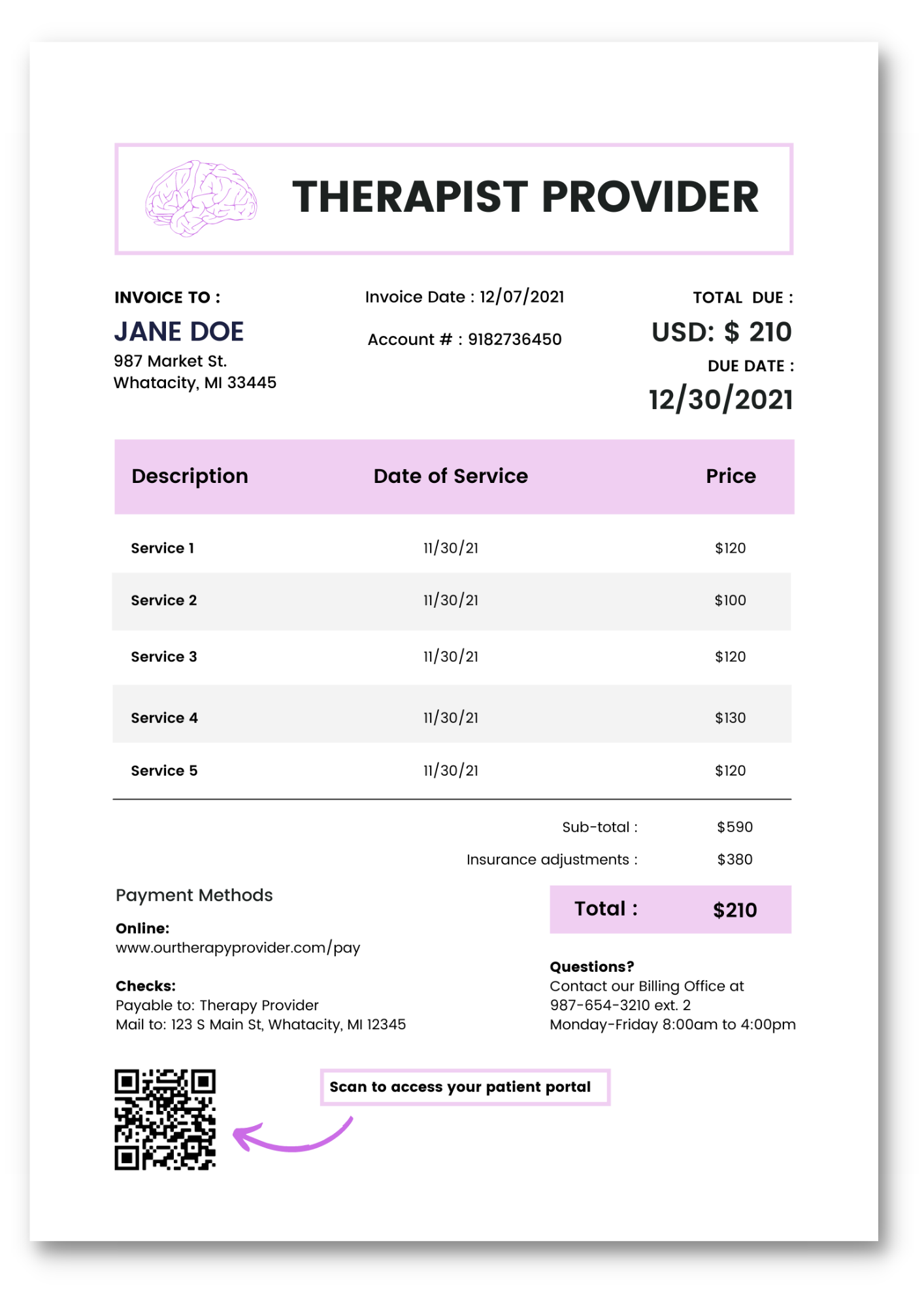 therapy invoice template sample