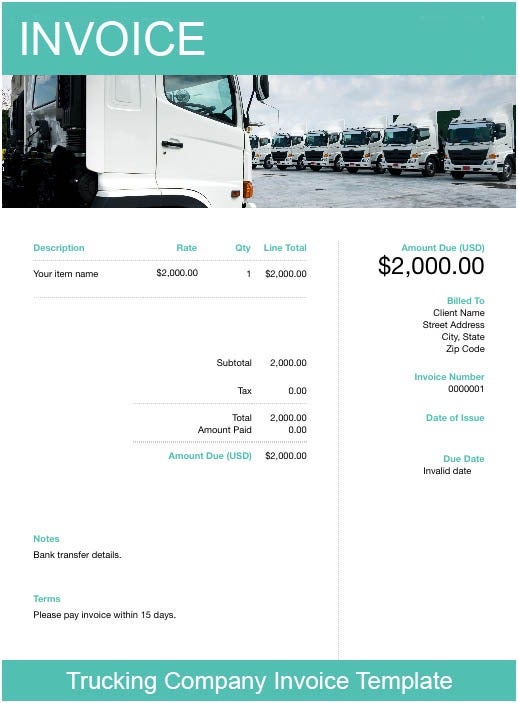 trucking company invoice template example