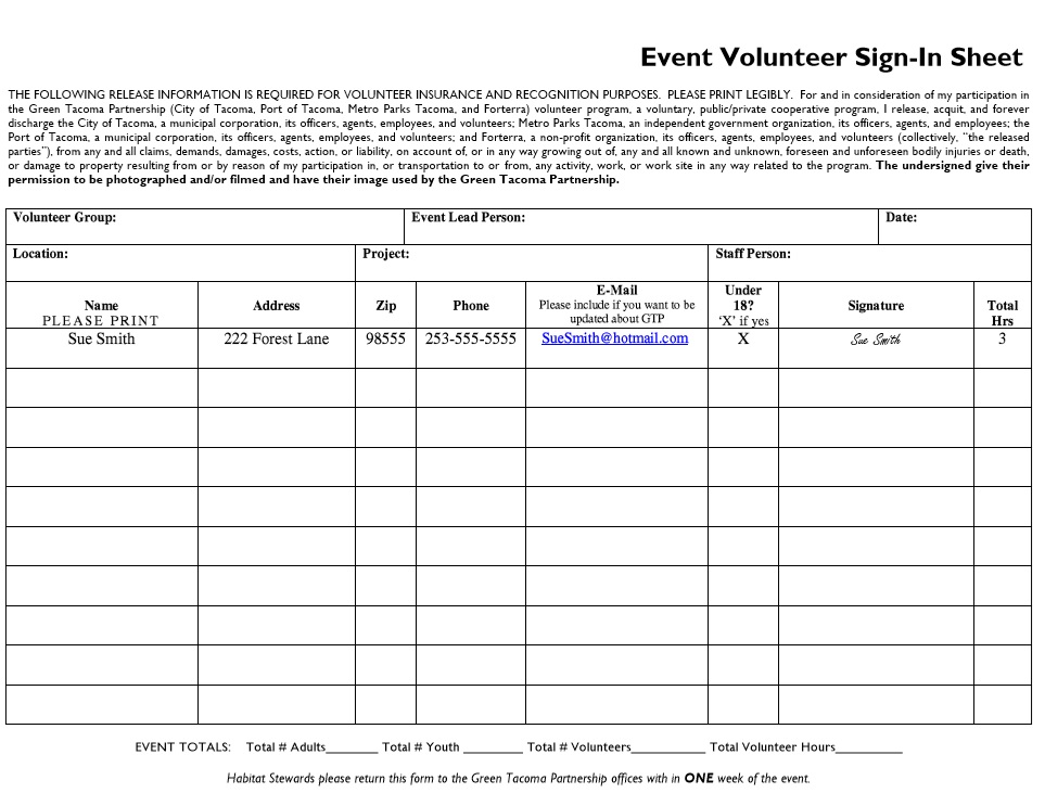 sample of printable volunteer sign in sheet template in word format