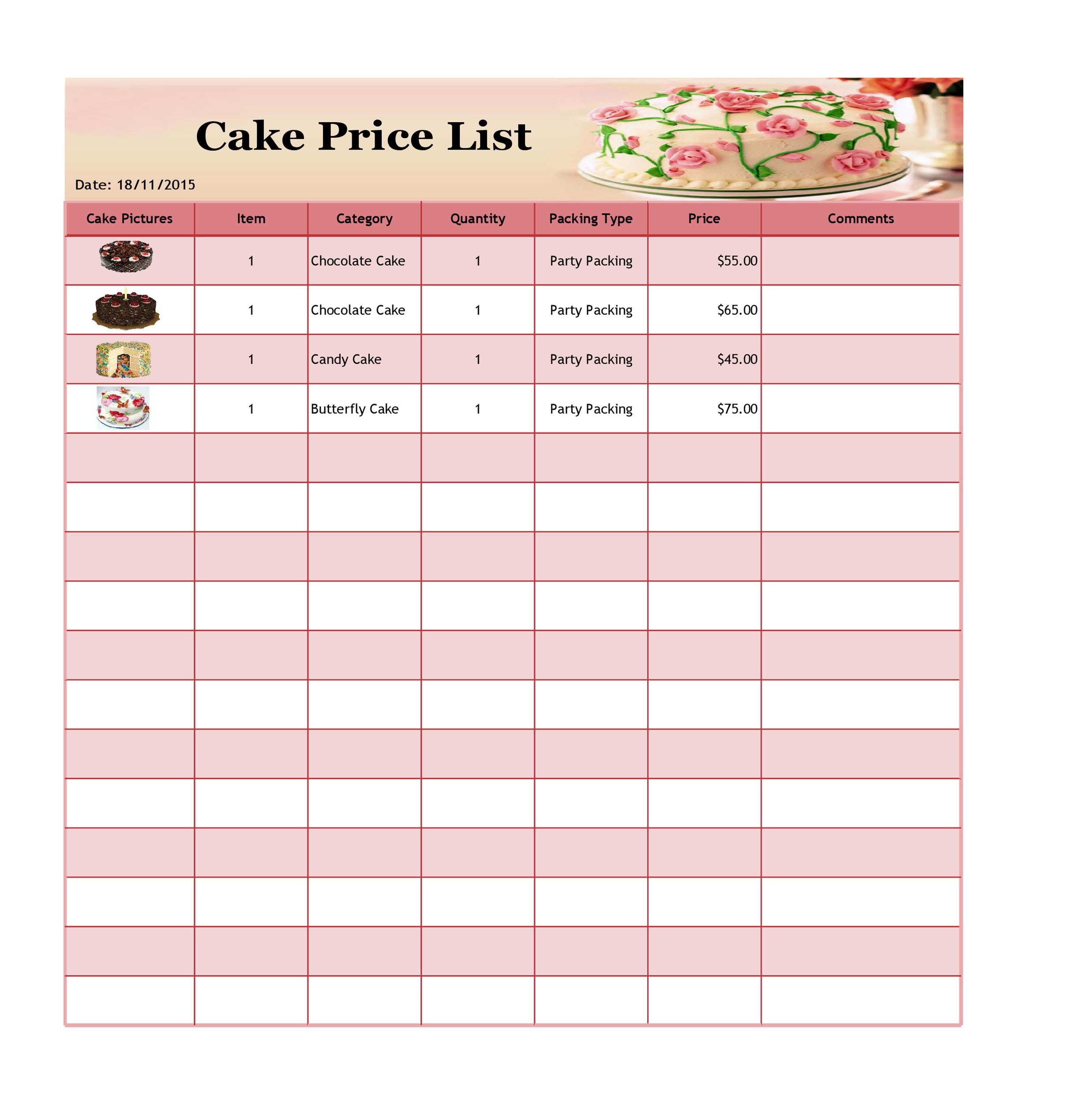 wholesale price list template word