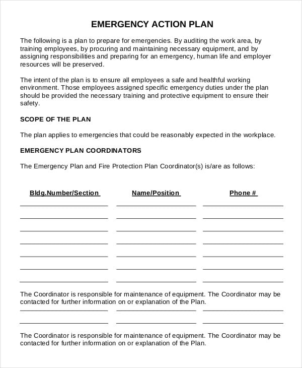 workplace emergency action plan template